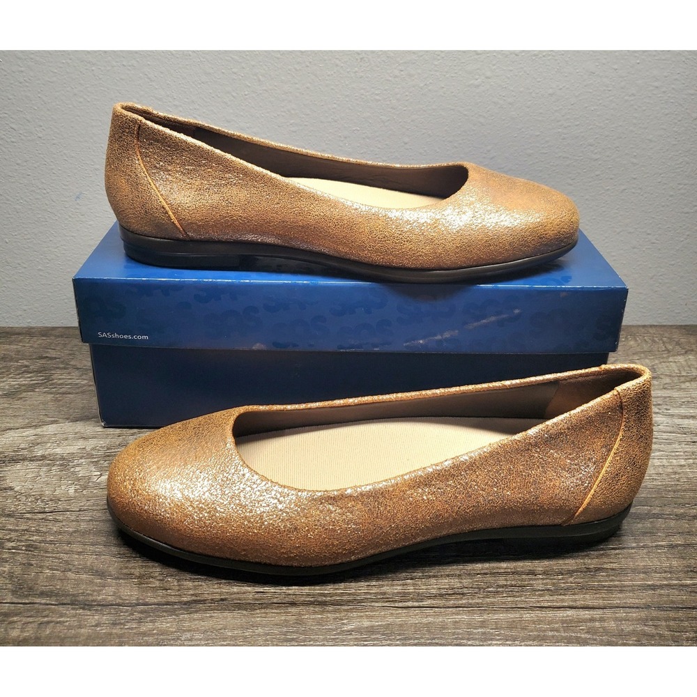 SAS Scenic Ballet Flat Sunstone Metallic Gold Womens 10N Holiday Shoes NIB